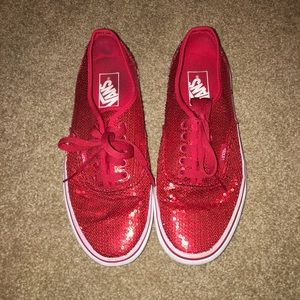 Red Sequin Vans size 8.5